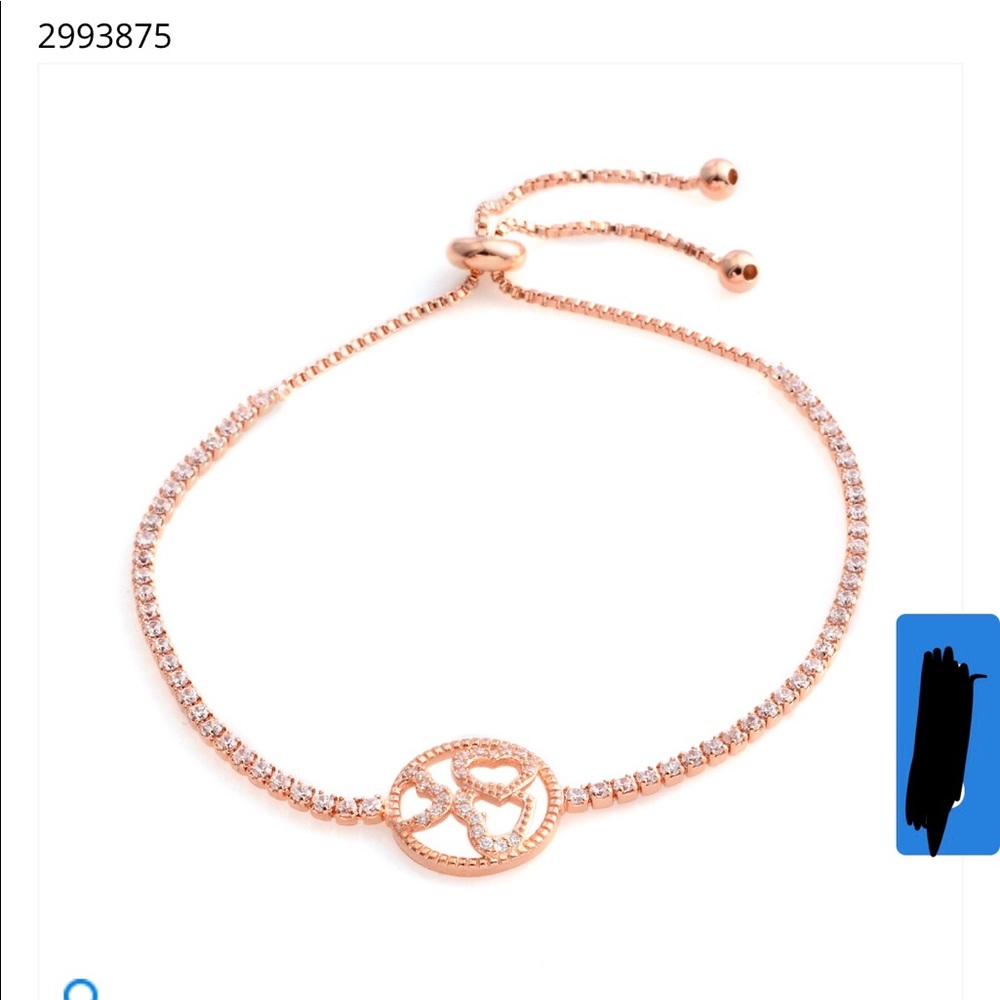 Adjustable rose tone triple heart bracelet